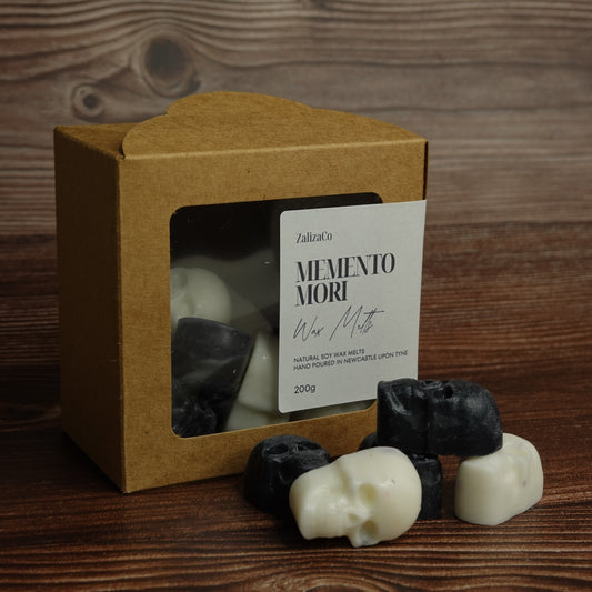 Memento Mori skull wax melts black white shimmer