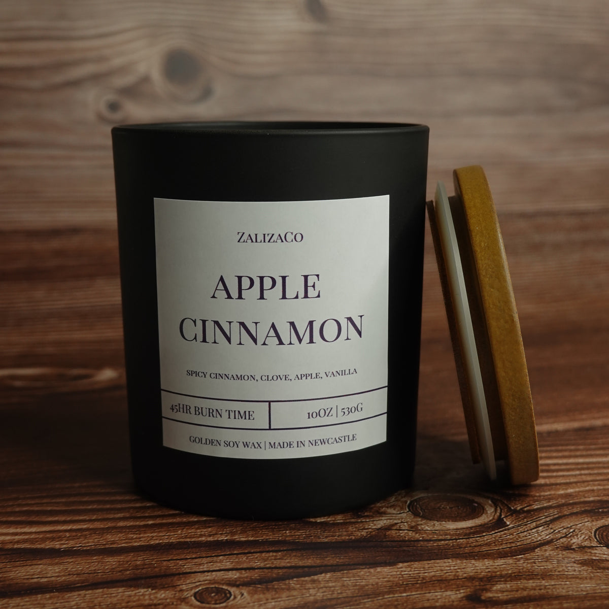 Wooden wick festive candle matte black jar