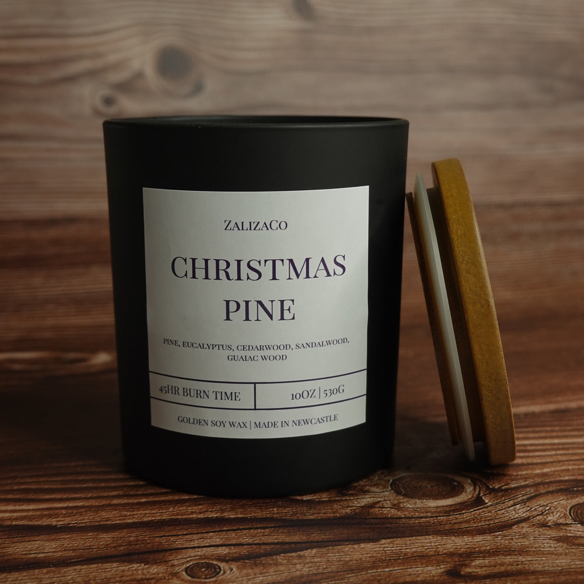 Wooden wick festive candle matte black jar