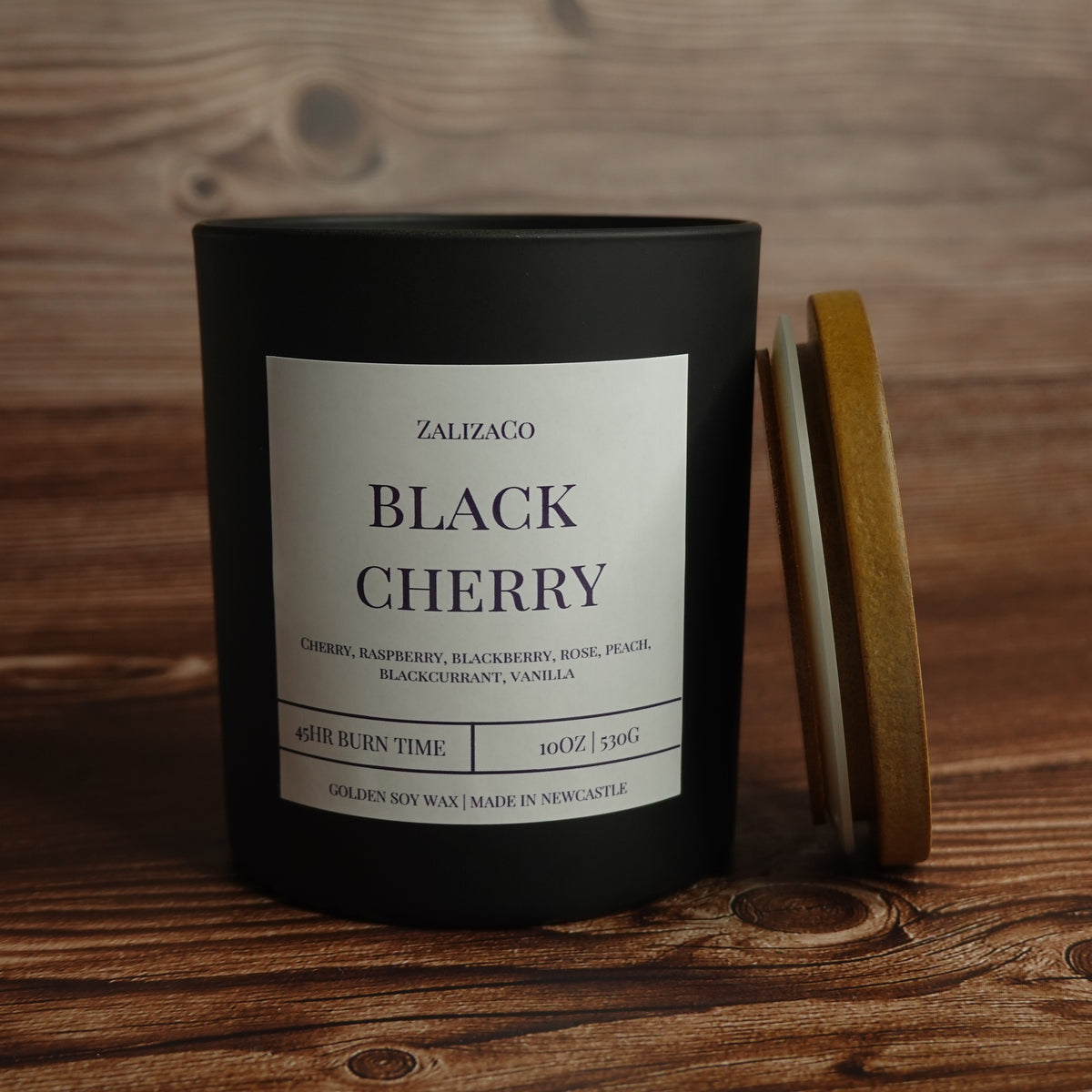 Wooden wick festive candle matte black jar