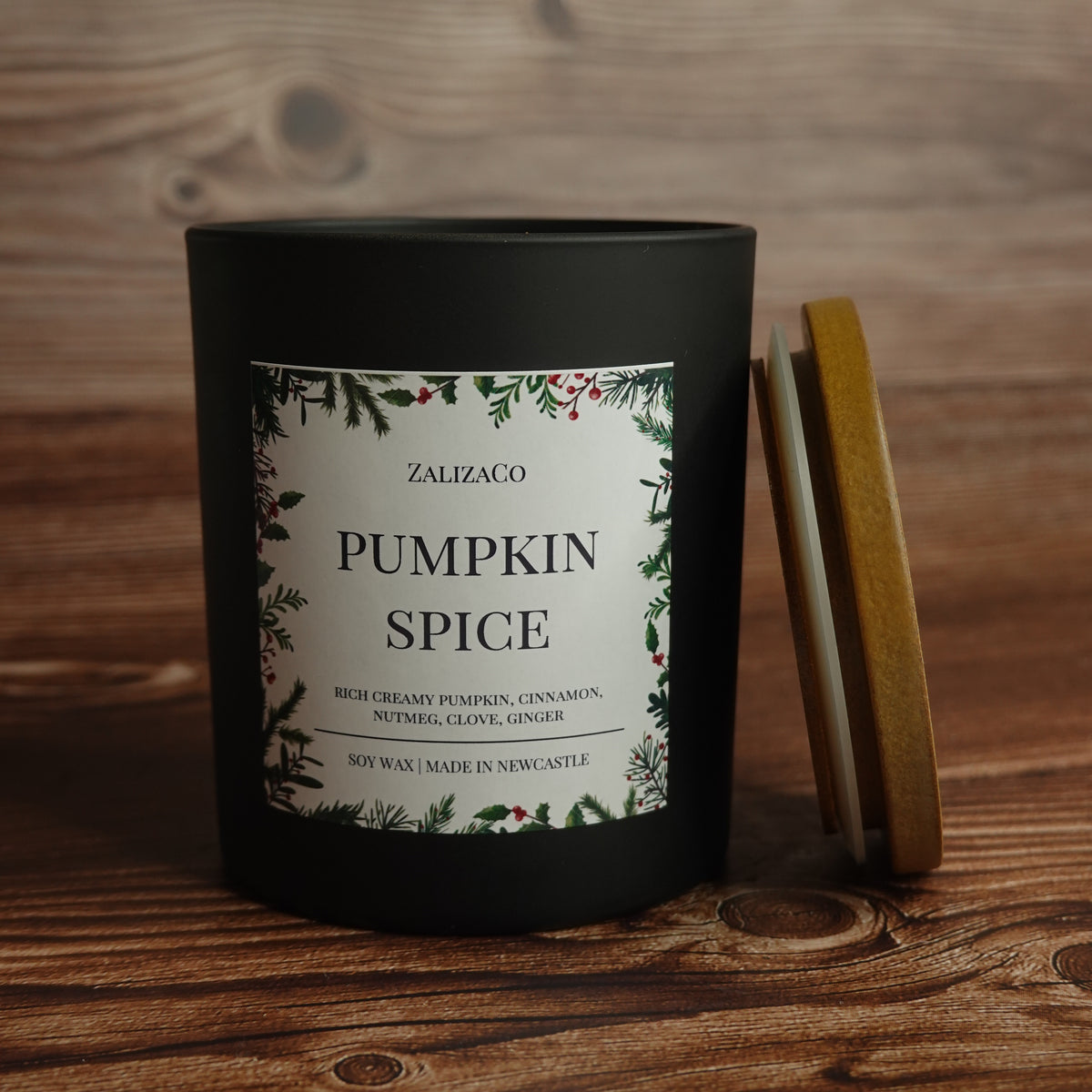 Christmas candle festive border matte black jar