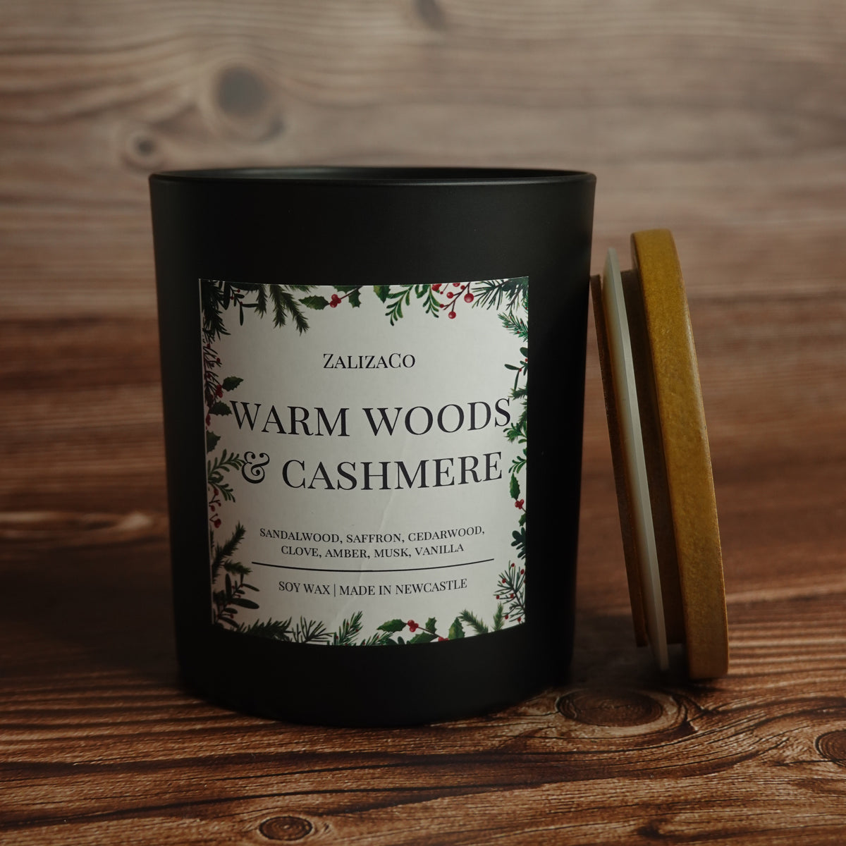 Christmas candle festive border matte black jar