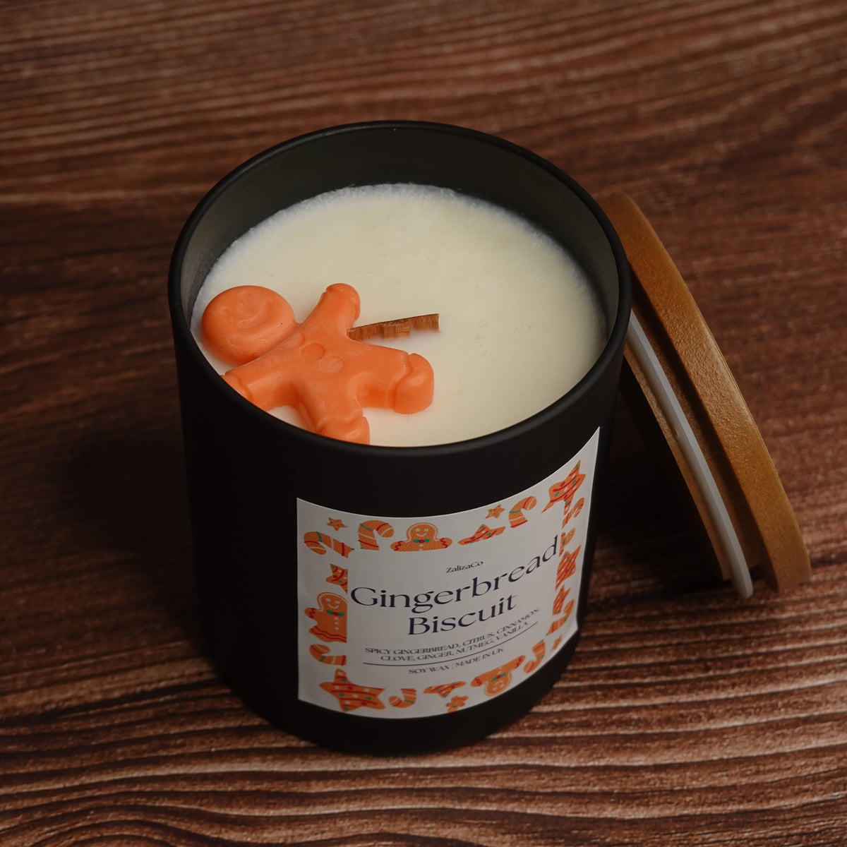 Gingerbread soy candle matte black jar wooden lid