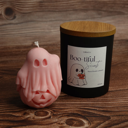 Halloween ghost candle gift set matte black jar