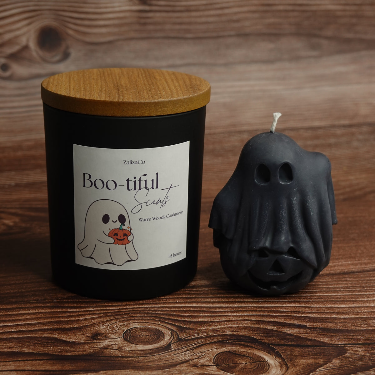 Halloween ghost candle gift set matte black jar