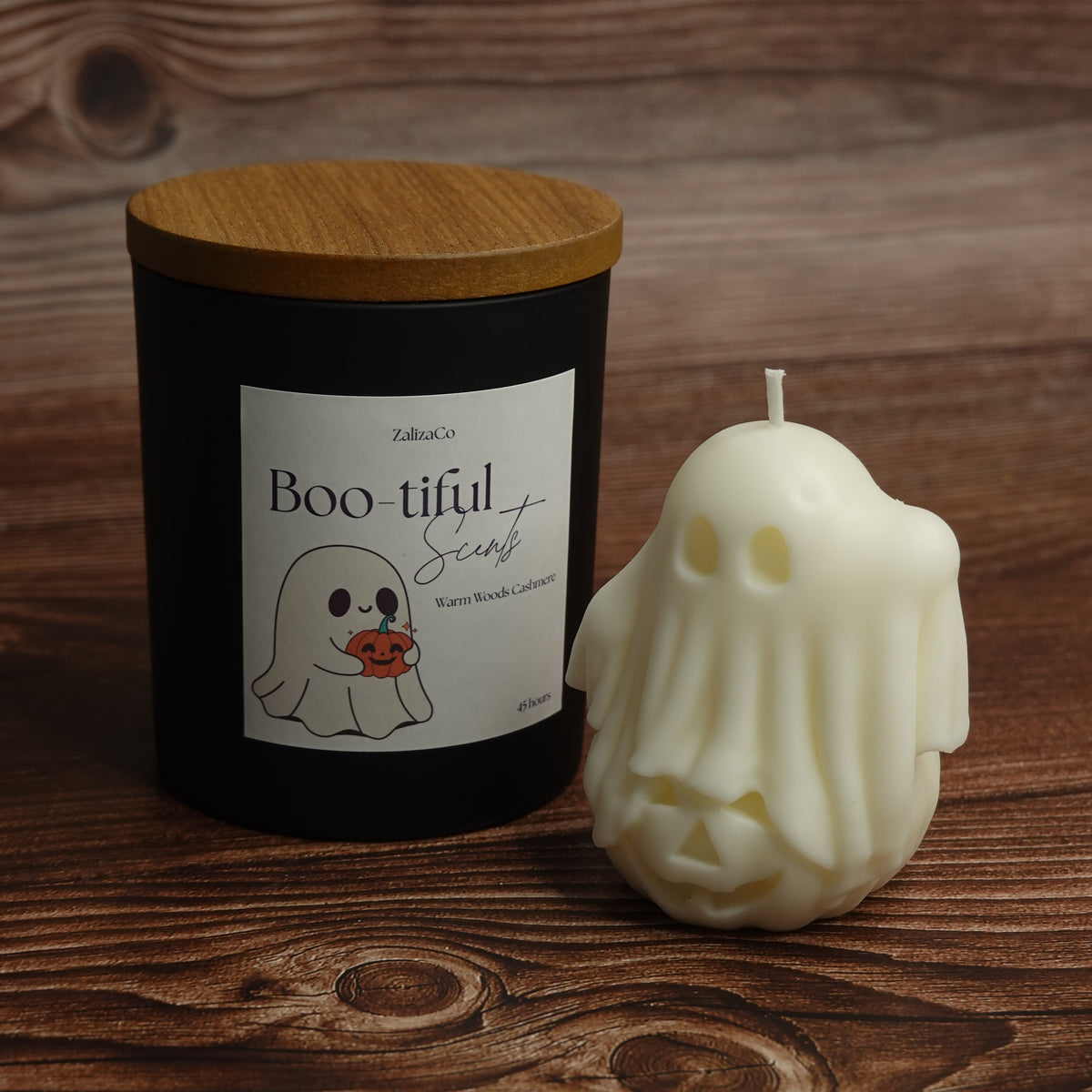 Ghost pillar candle black white Halloween