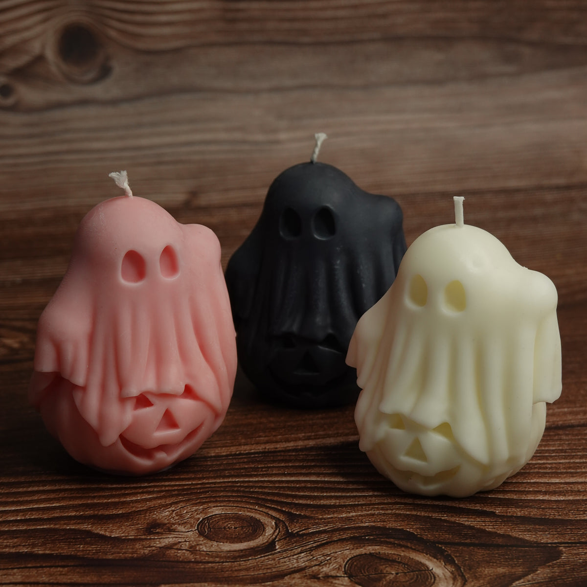 Ghost pillar candle black white Halloween