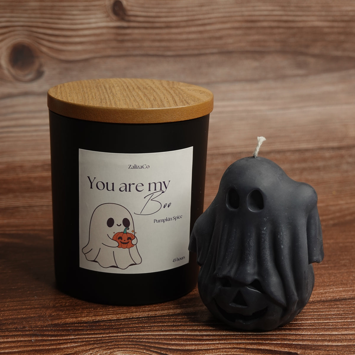 Halloween ghost candle gift set matte black jar