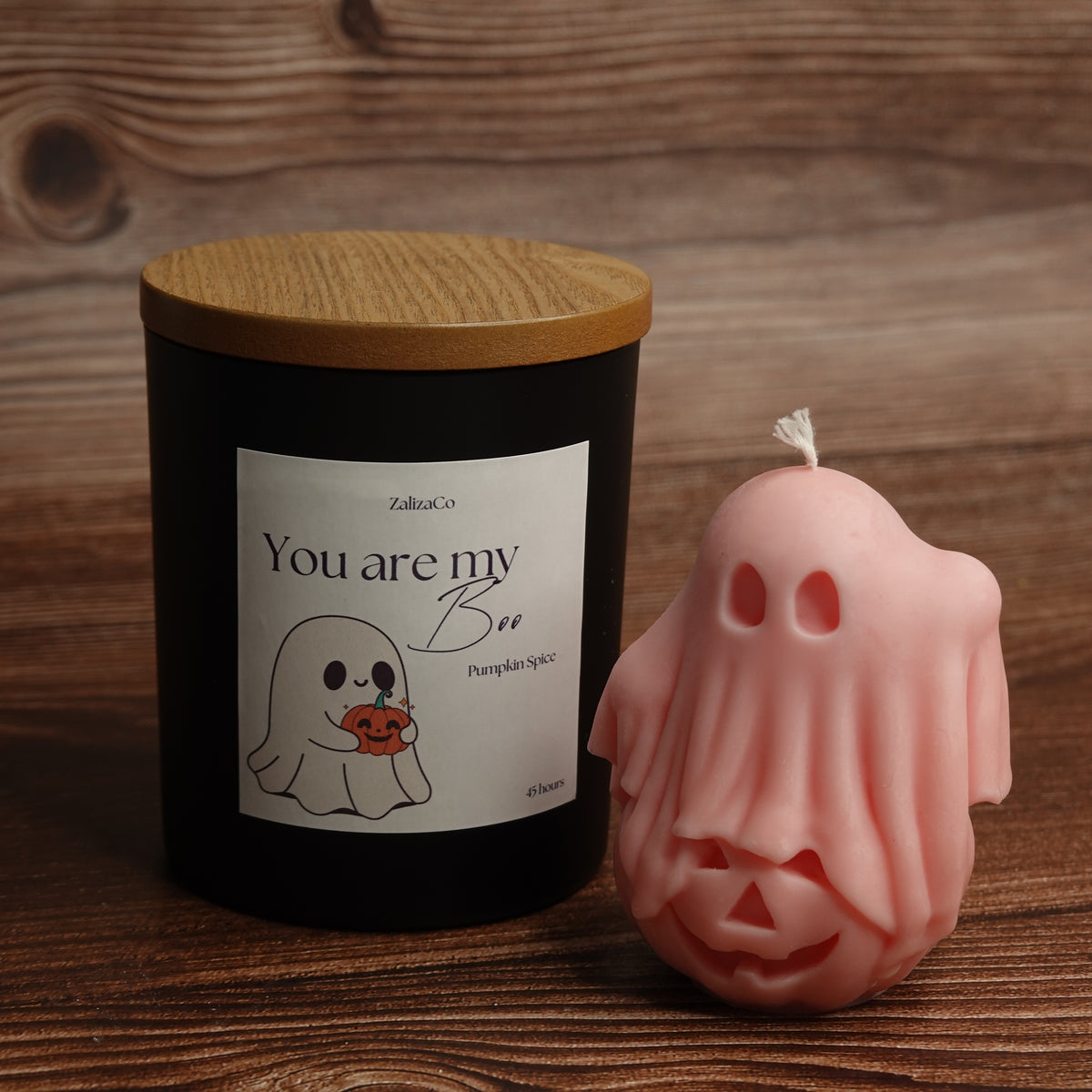 Halloween ghost candle gift set matte black jar