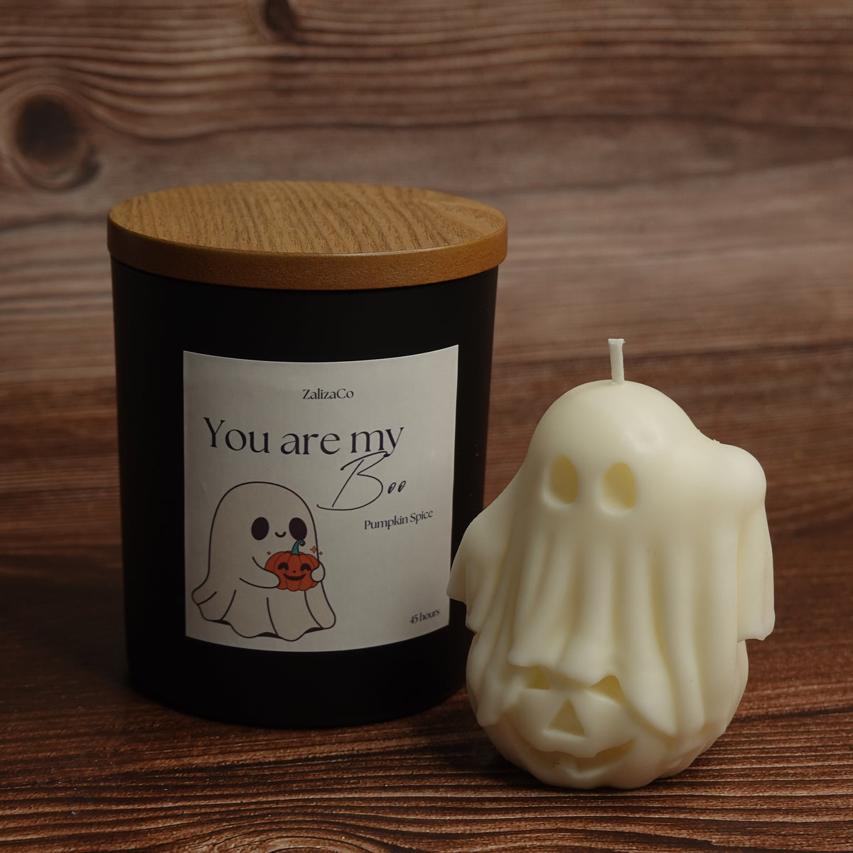 Halloween ghost candle gift set matte black jar
