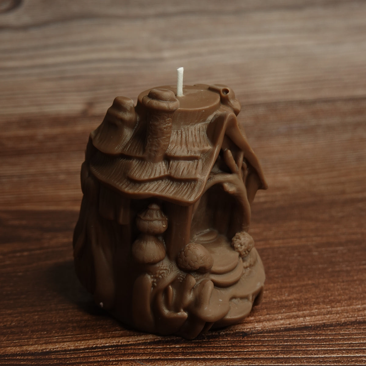 Burnt orange woodland candle mushroom detail