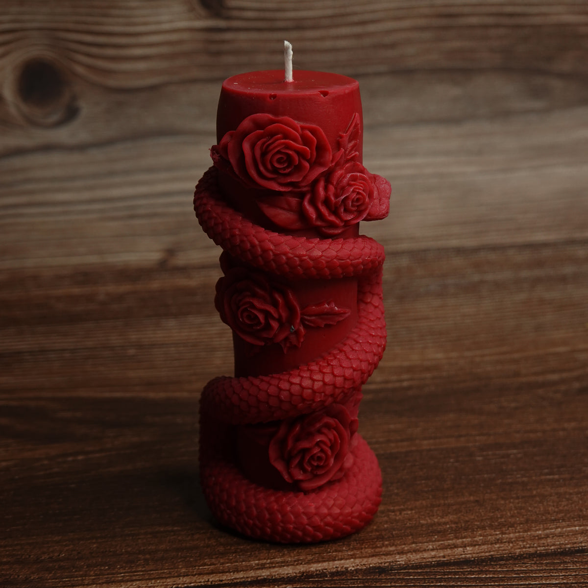 Blood moon burgundy gothic candle snake