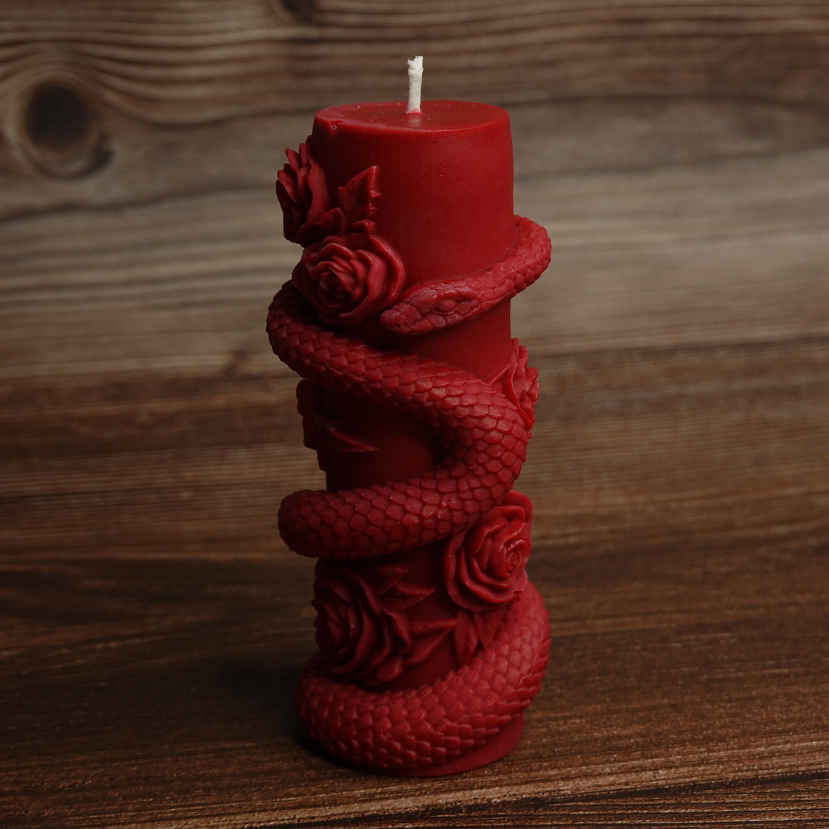 Blood moon burgundy gothic candle snake