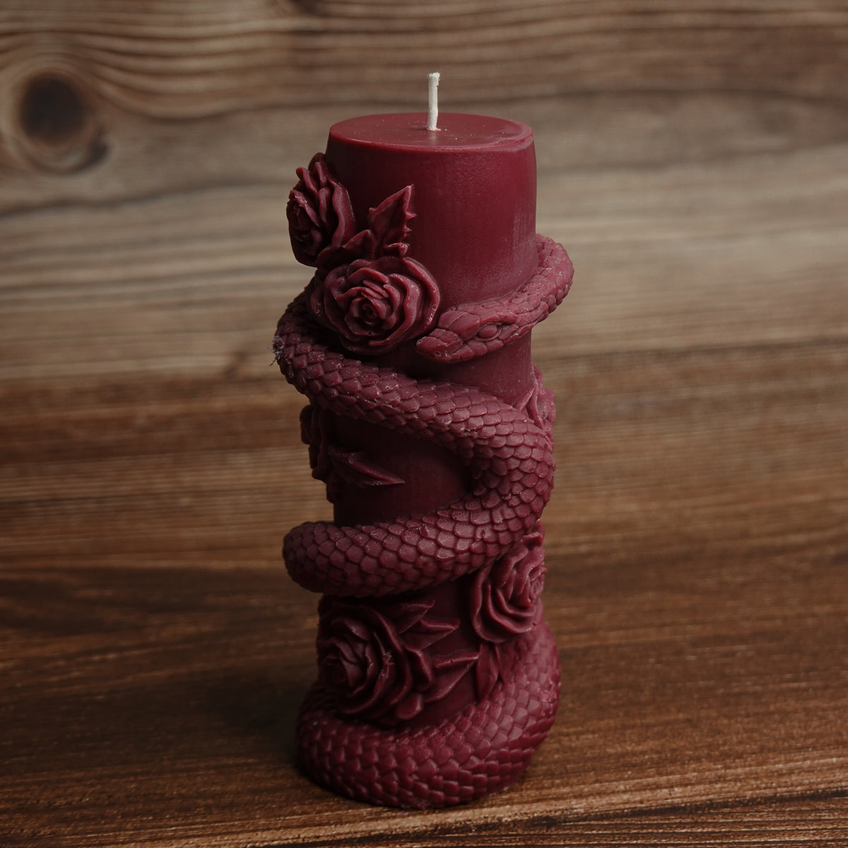 Blood moon burgundy gothic candle snake