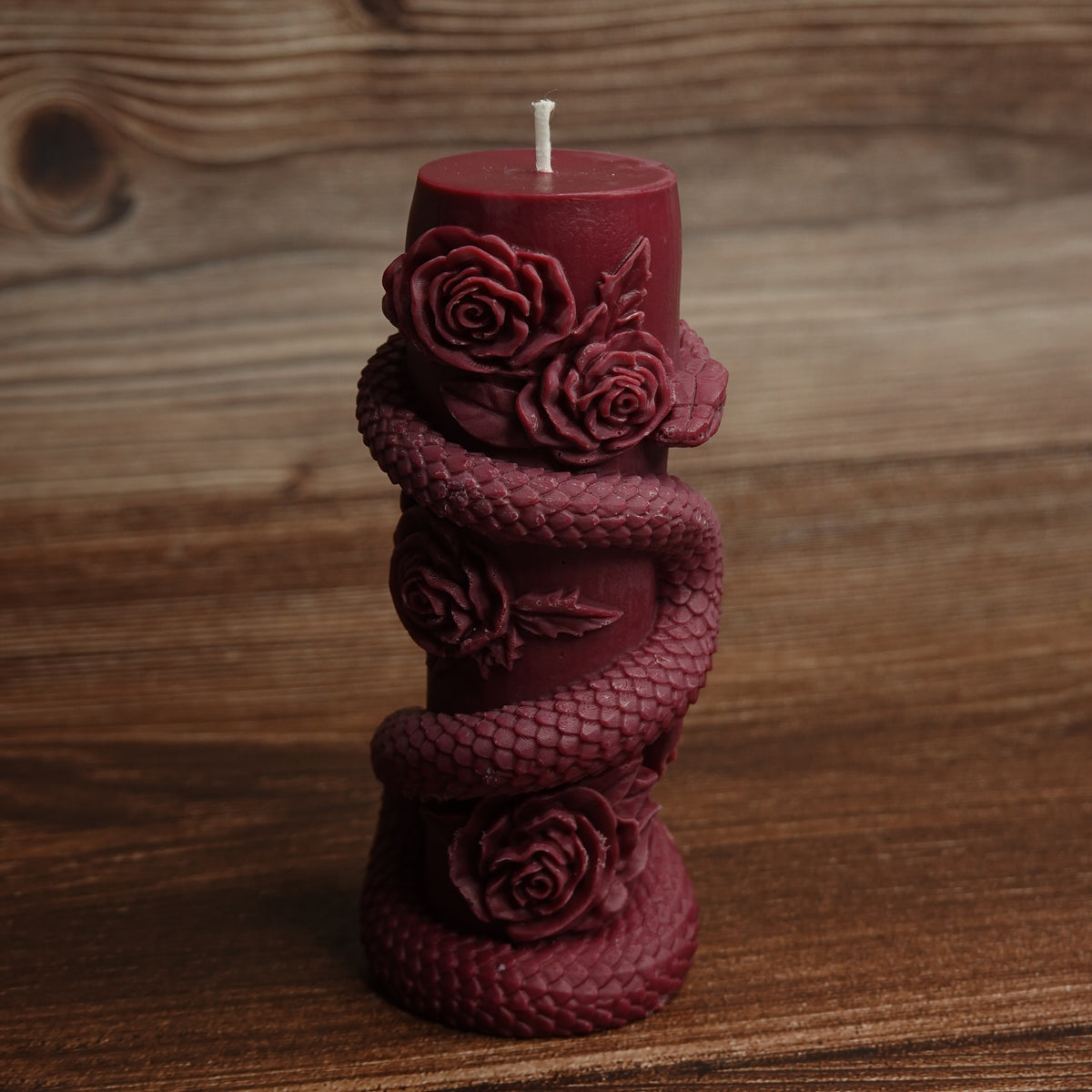 Blood moon burgundy gothic candle snake
