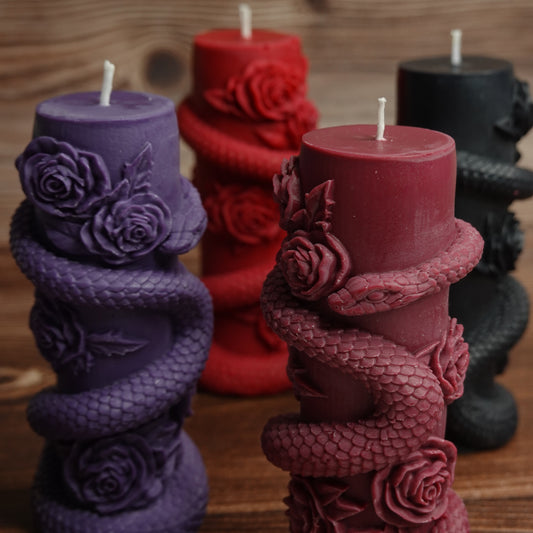 Gothic snake flower pillar candle onyx black