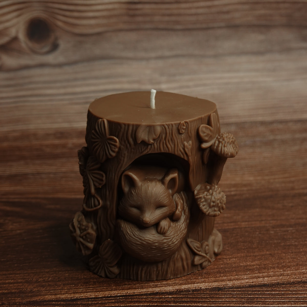 Sculpted fox pillar candle autumn shades