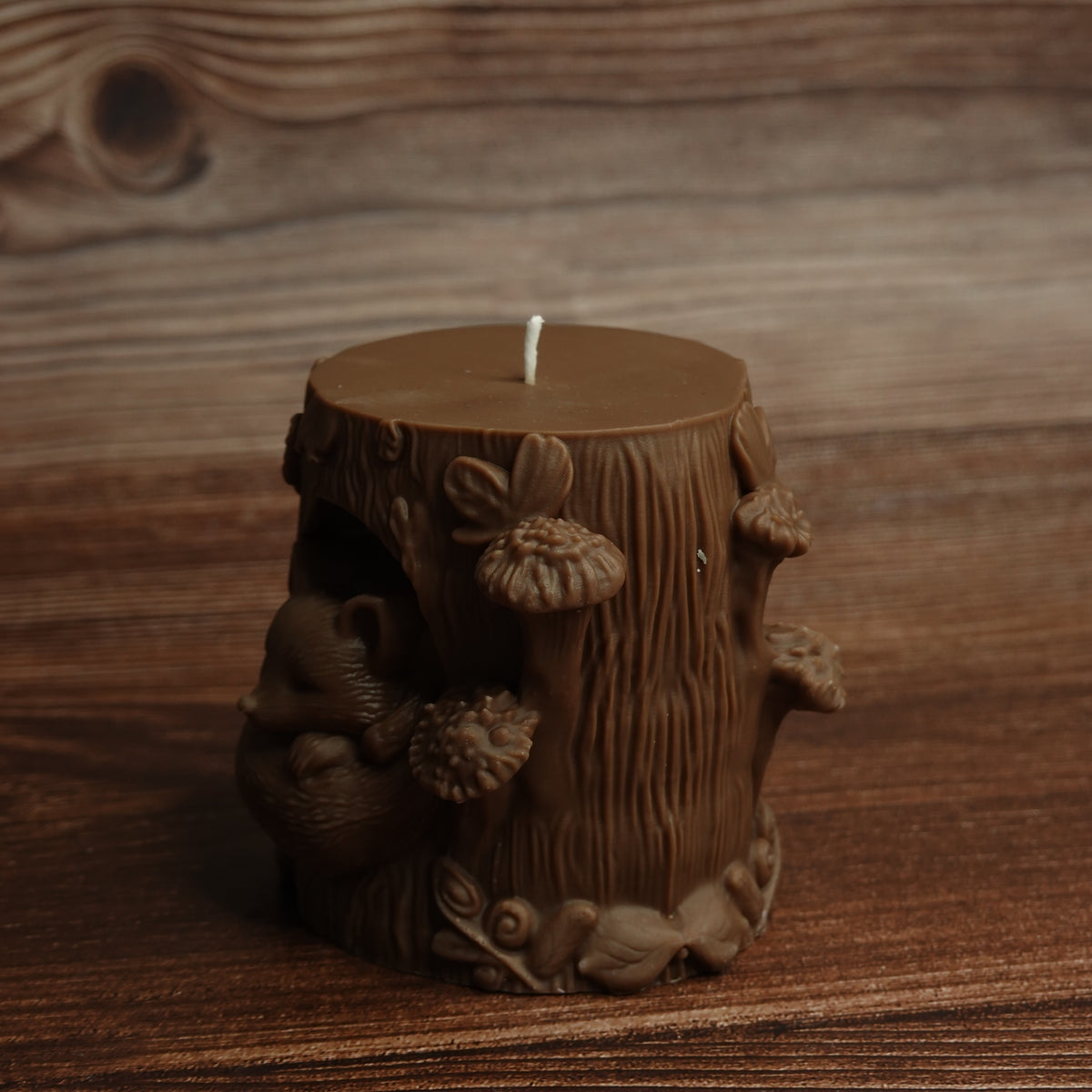 Sculpted fox pillar candle autumn shades
