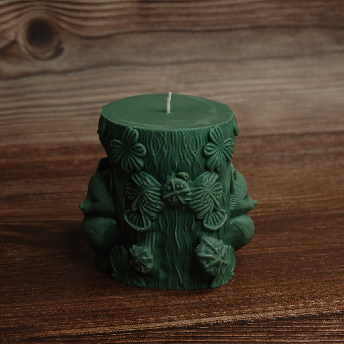 Forest green fox candle woodland decor