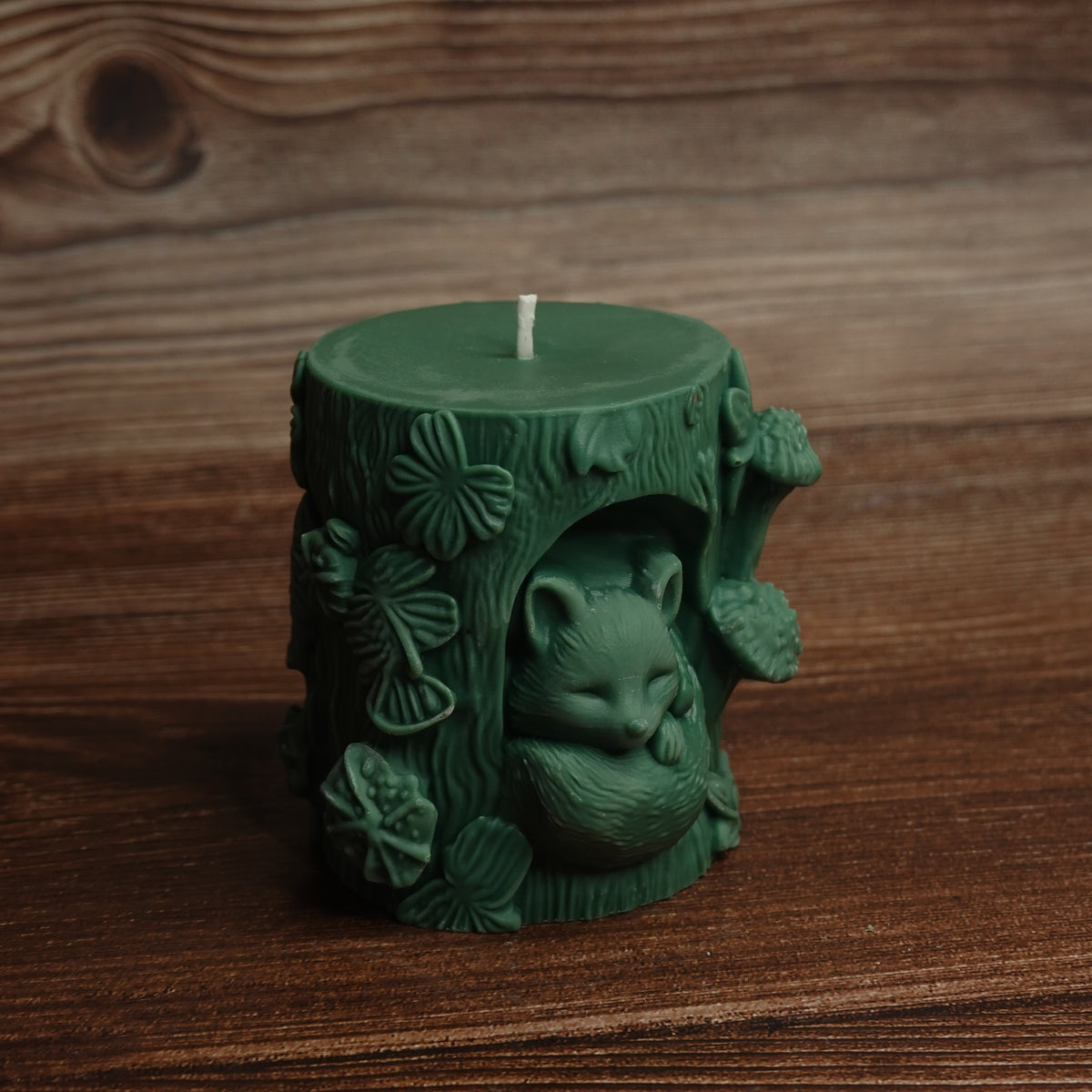Forest green fox candle woodland decor