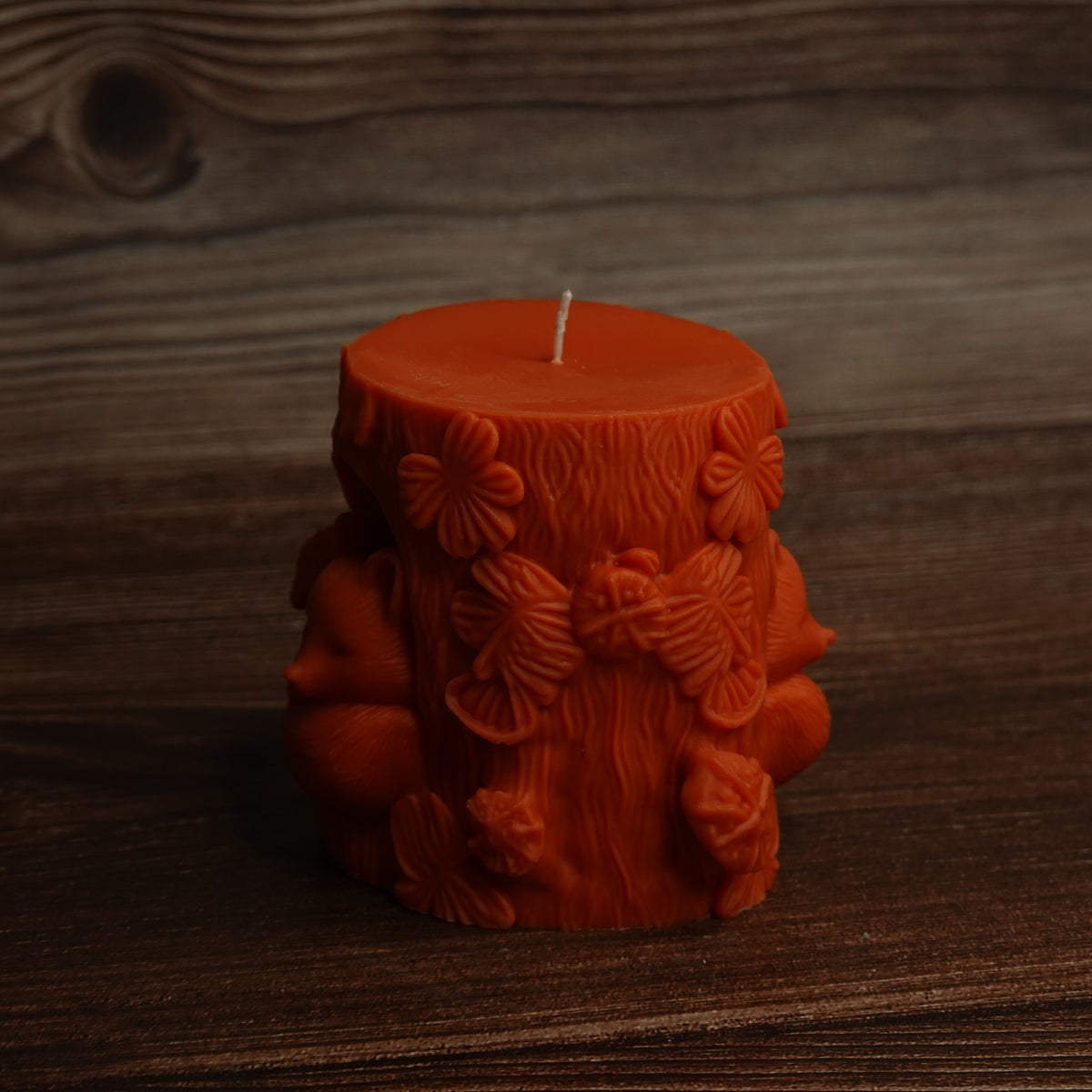 Sculpted fox pillar candle autumn shades