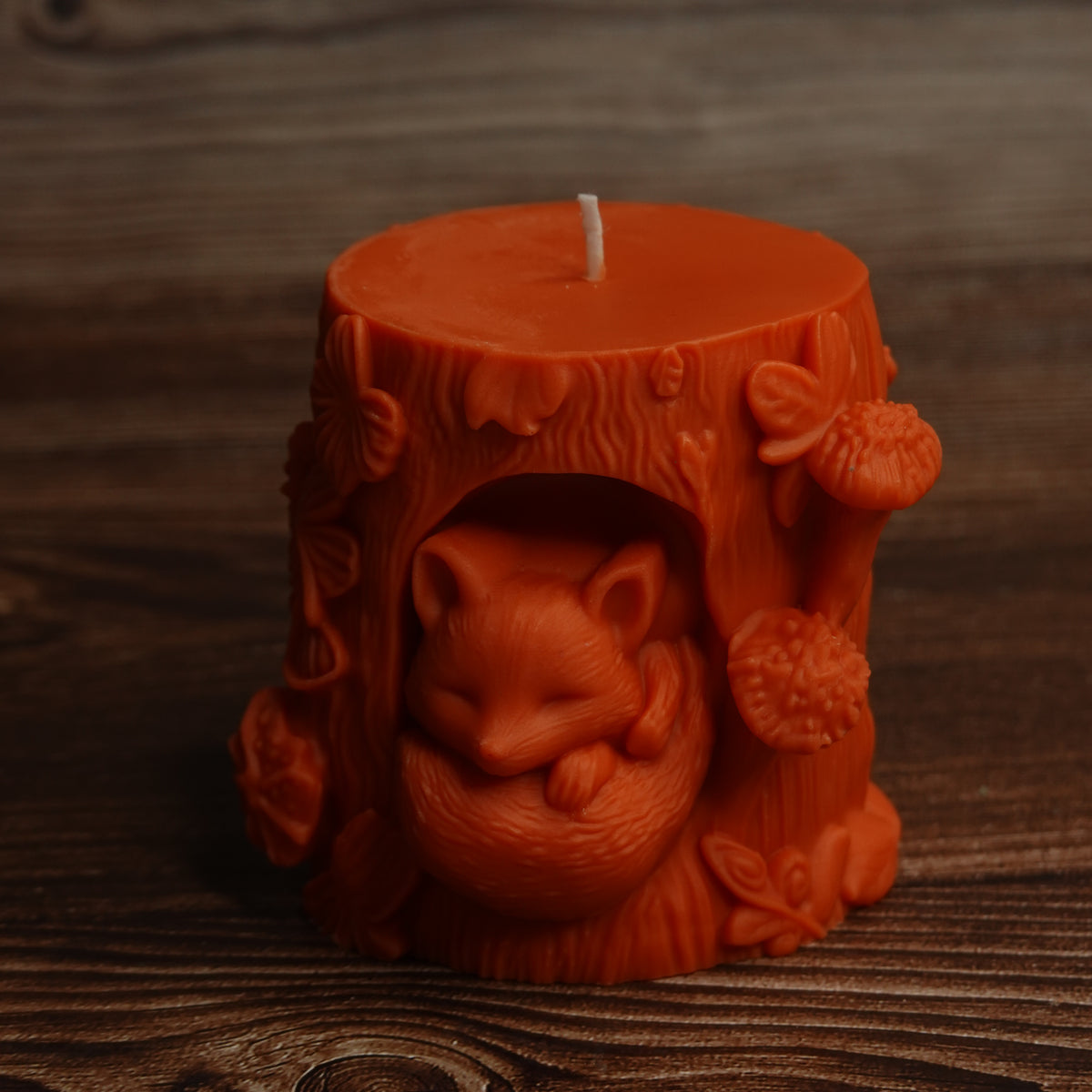 Sculpted fox pillar candle autumn shades