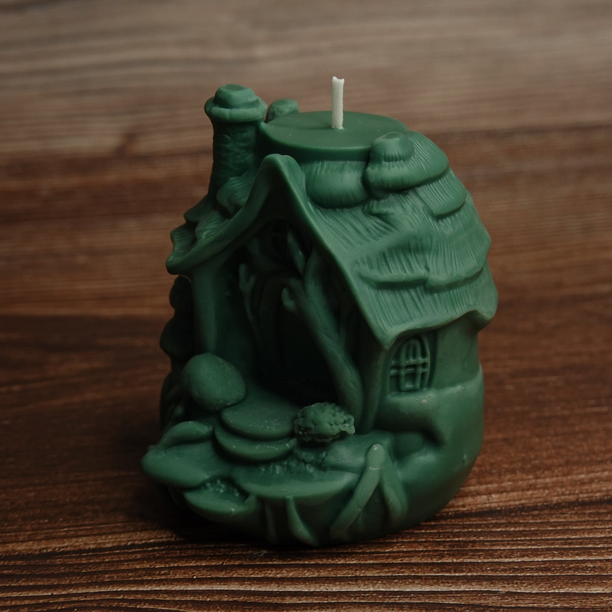 Sculpted fairy house candle autumn shades