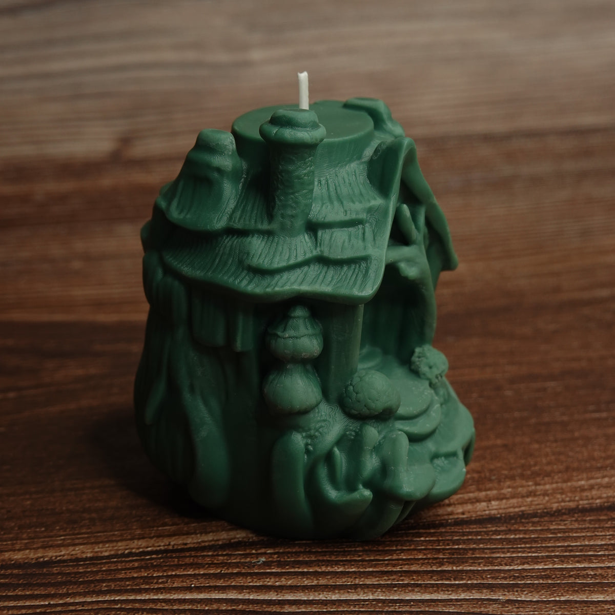 Woodland cottage pillar candle forest green