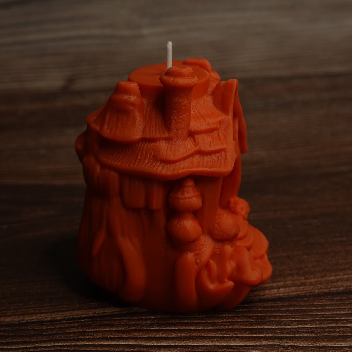 Sculpted fairy house candle autumn shades