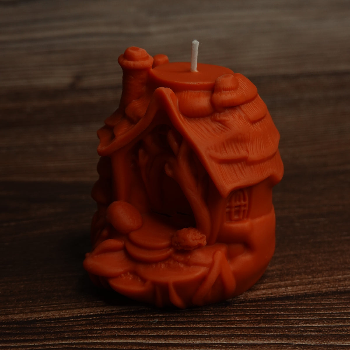 Sculpted fairy house candle autumn shades