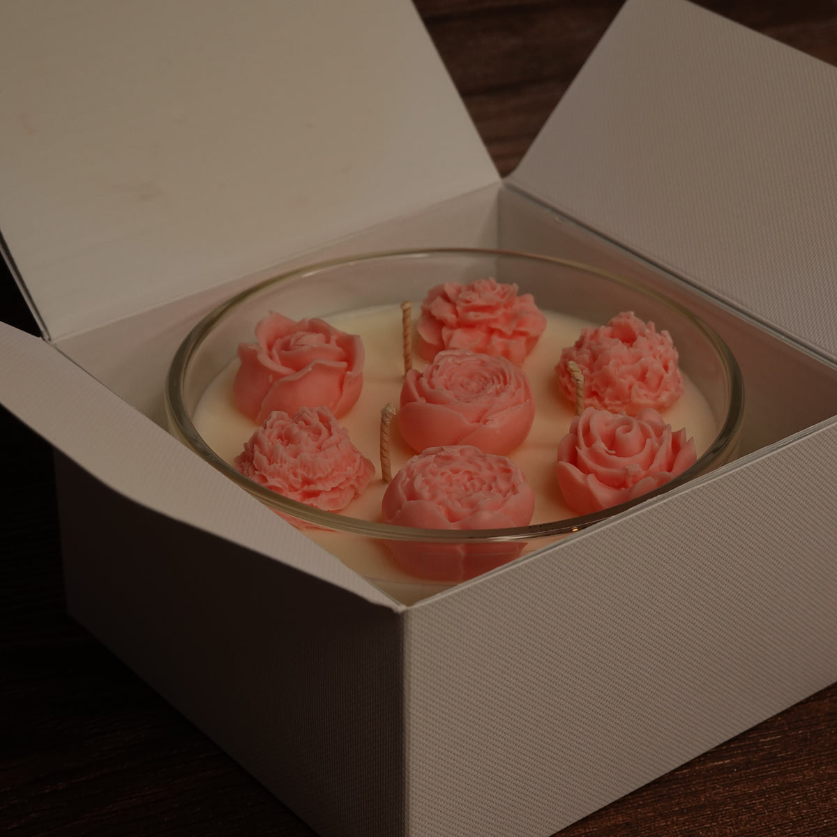 3D floral topper candle clear glass jar