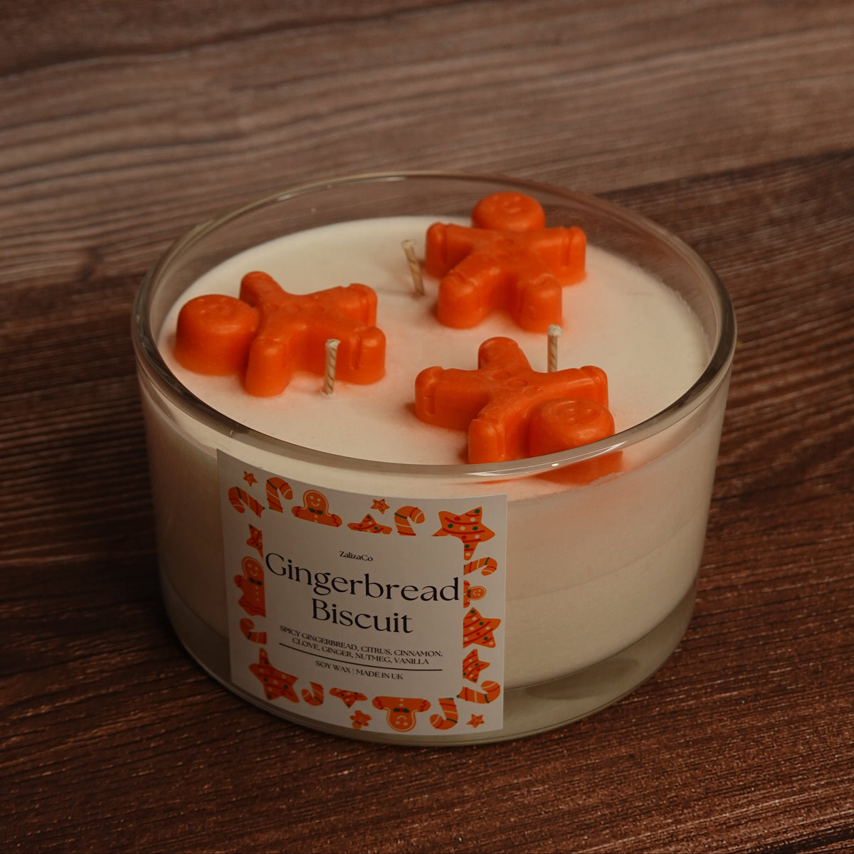 3 wick soy candle gingerbread men topper