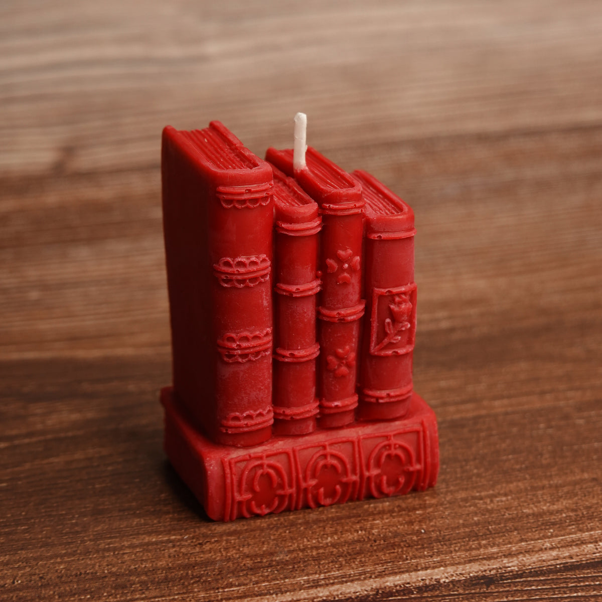 Book lover pillar candle shelf styling