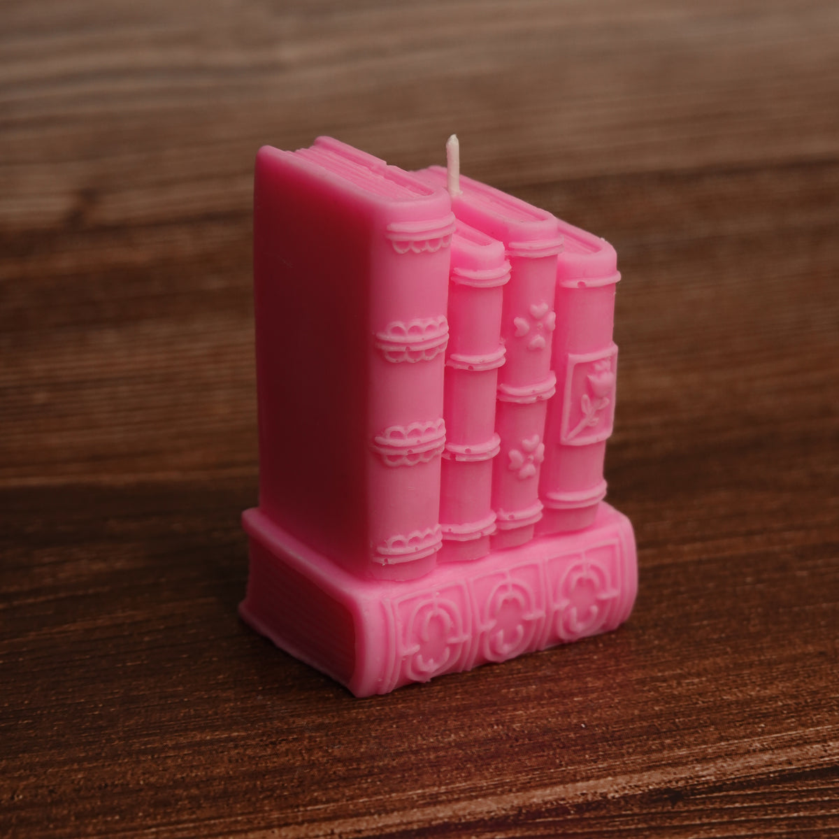 Classic bookish decor candle pink