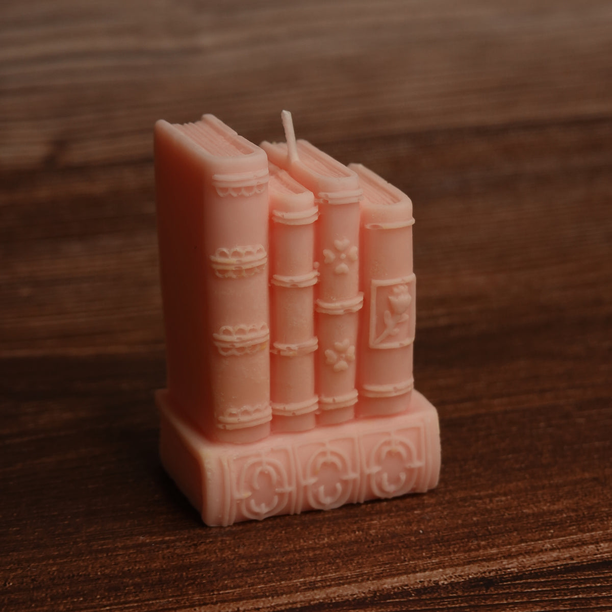 Classic bookish decor candle pink