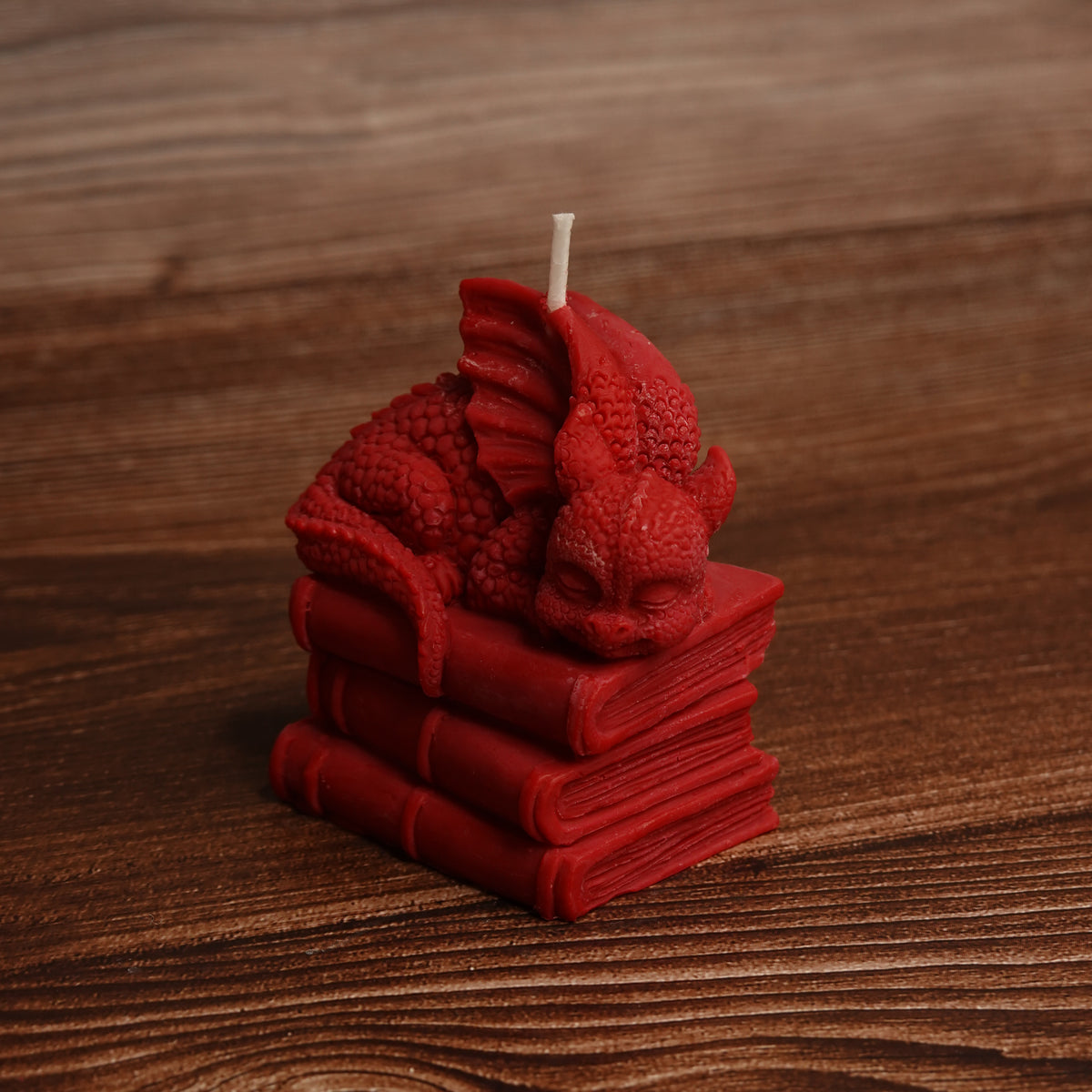 Bookish dragon pillar candle shelf decor