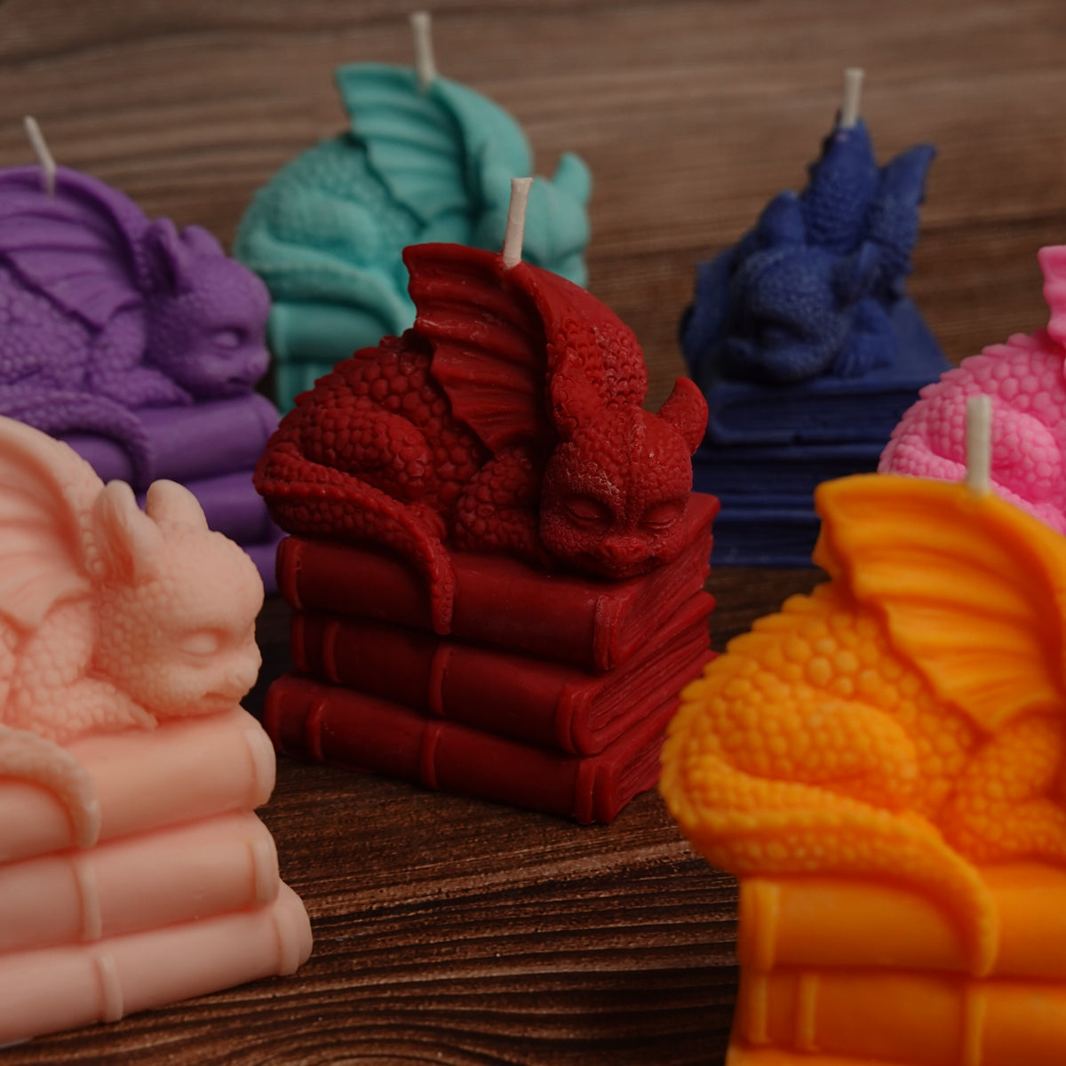 Bookish dragon pillar candle shelf decor